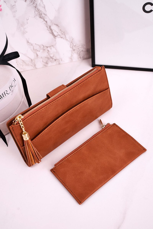 Великий жіночий гаманець з додатковим гаманцем і бахромою коричневого кольору