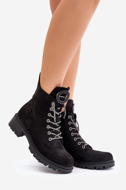 Ботильйони утеплені з декоративною шнурівкою Vinceza 16465 Black