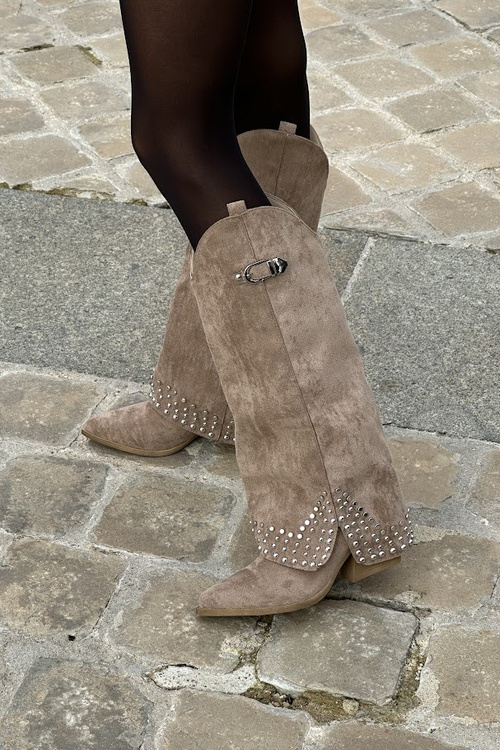 Чоботи З Загнутим Хутром На Каблуці Темно-бежеві Iveliri