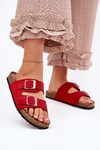 Жіночі сандалі на корковій платформі з пряжками червоні Evisolla