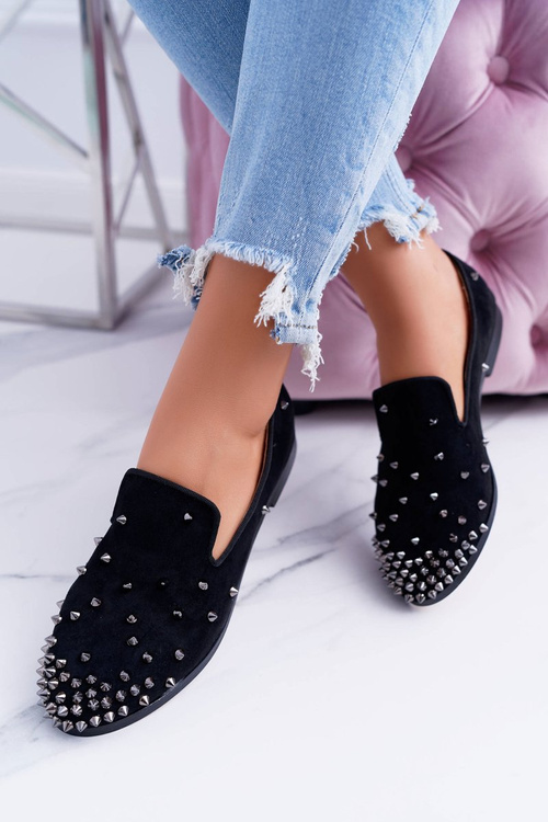 Жіночі балетки Lu Boo Чорні замшеві Lords зі шпильками Одеса