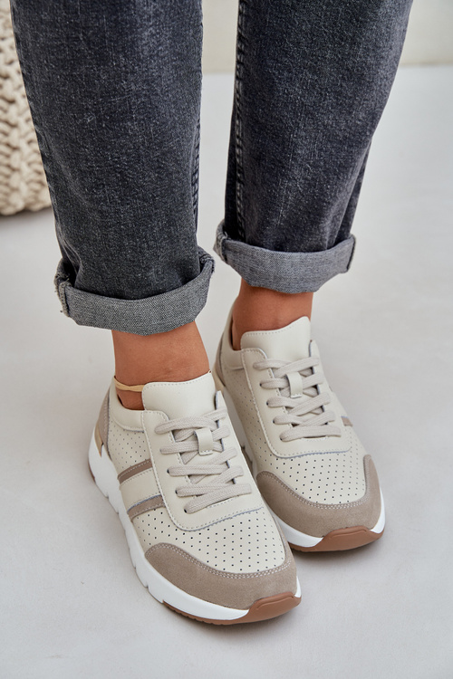 Жіночі шкіряні кросівки на платформі бежеві гатира
