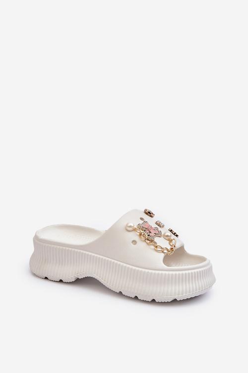 Жіночі поролонові шльопанці з білими прикрасами Afariana