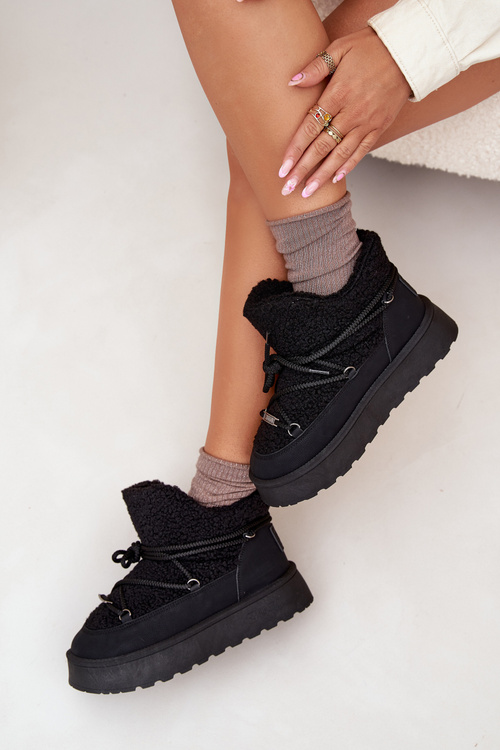 Жіночі Снігоступи На Платформі З Пухнастим Вовняним Покриттям Big Star SS274109 Чорні