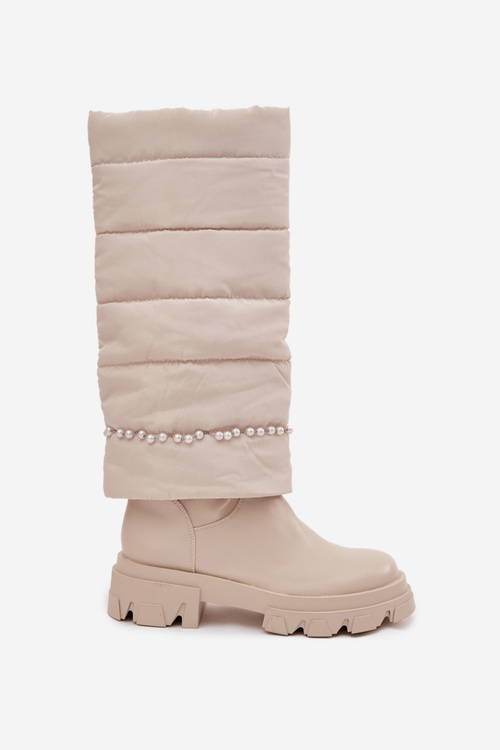 Жіночі утеплені чоботи з перлами світло-бежеві Irvette