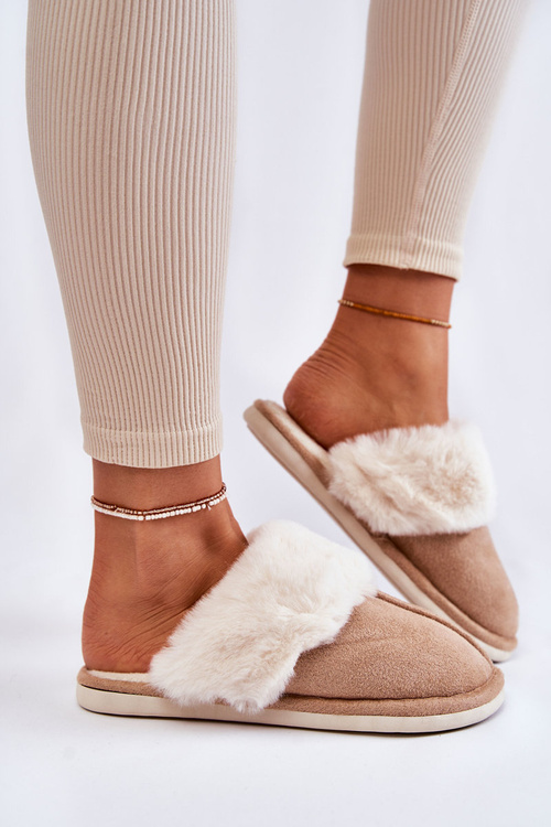 Жіночі гладкі тапочки з хутром бежеві Morisea