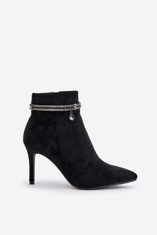 Чоботи на підборах з декоративним ремінцем Eco Suede Vinceza 16469 Чорні