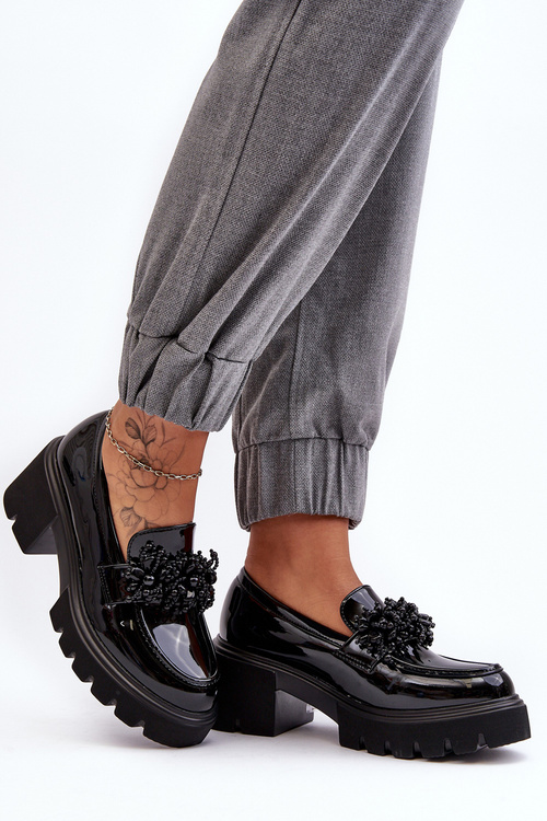 Жіночі лаковані півчобітки з орнаментом Renesma чорного кольору