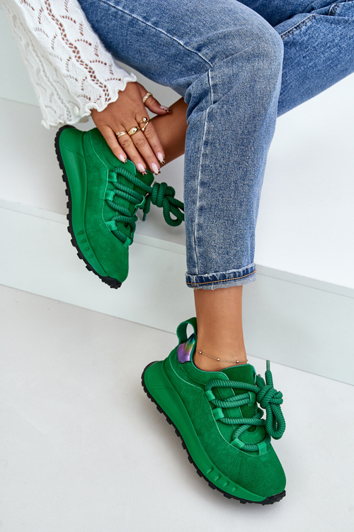 Жіночі замшеві кросівки на товстій шнурівці Artiker 55C0099 Зелені