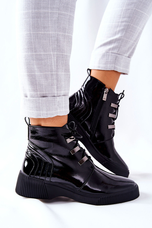 Чоботи лаковані на блискавці Чорні Vica