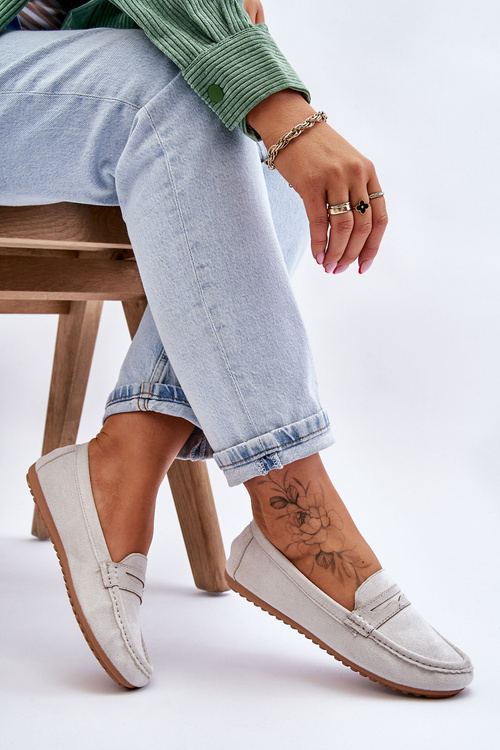 Жіночі класичні замшеві лофери сірі Ivana