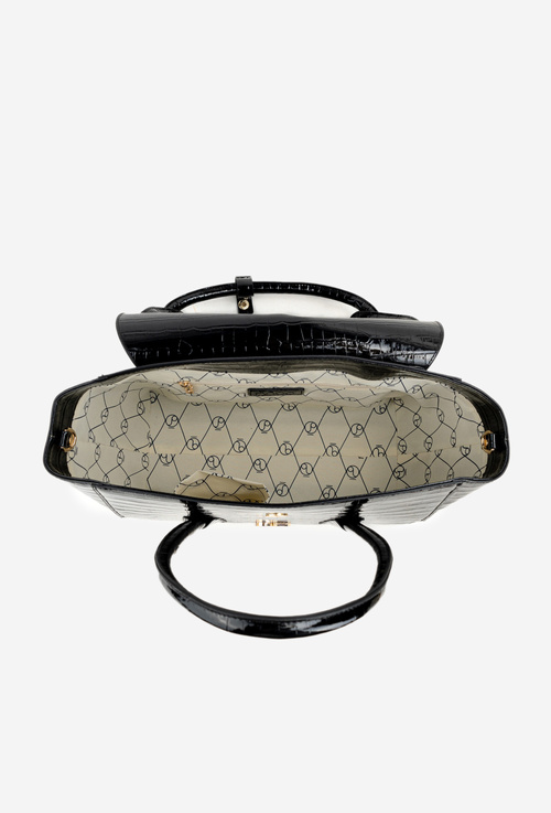 Лакована сумка чемодан з тисненням NOBO BAG5810-M20 Чорна