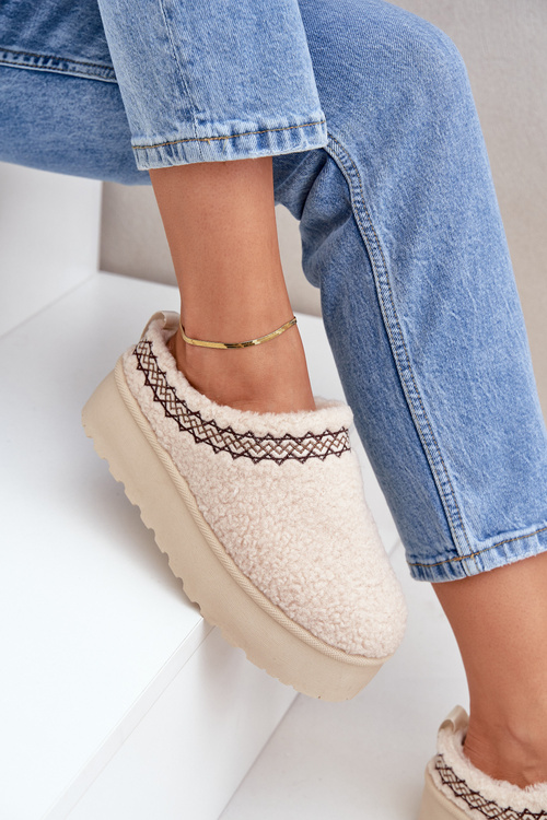 Снігоступи Тапочки На Платформі З Овчиним Пухом Світло-бежеві Leaniella