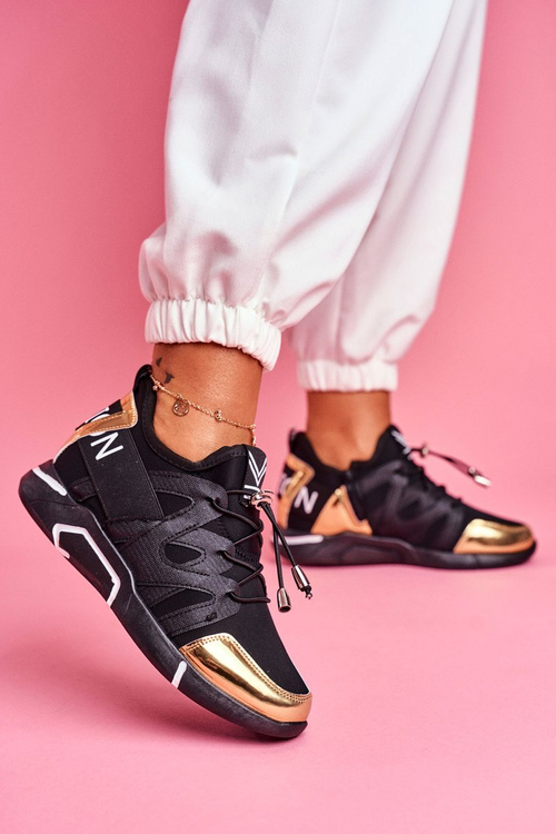 Спортивні жіночі туфлі на блискавці, чорно-золотий терфін