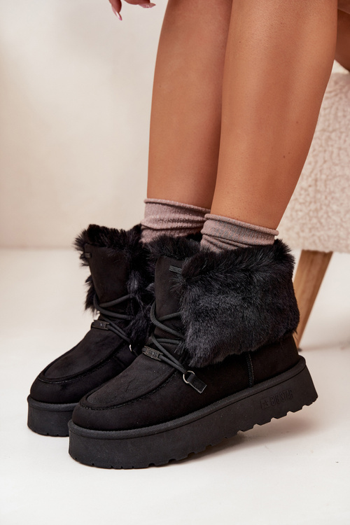 Жіночі Снігоступи На Платформі З Пухом І Шнурівкою Big Star SS274113 Чорні
