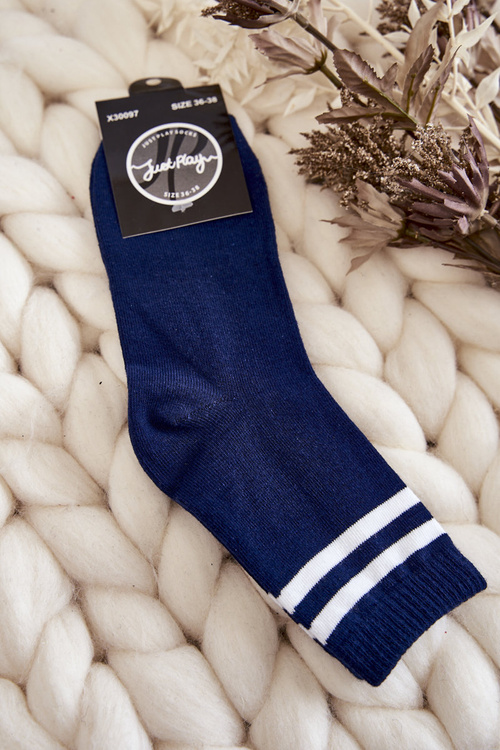 Жіночі бавовняні спортивні шкарпетки в смужку темно-синього кольору