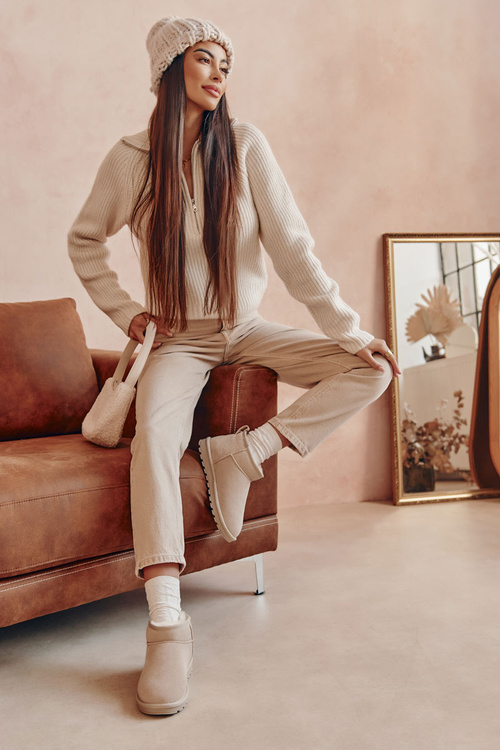 Жіночі замшеві низькі зимові черевики світло-бежеві Shelie