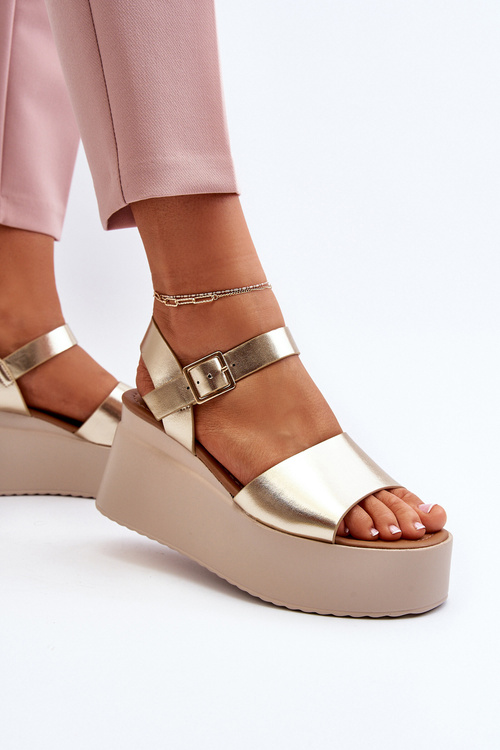 Жіночі босоніжки на танкетці Gold Geferia