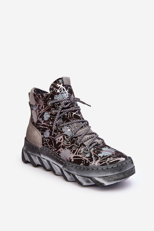 Шкіряні жіночі стьобані ботильйони Maciejka 06146-03 сірі