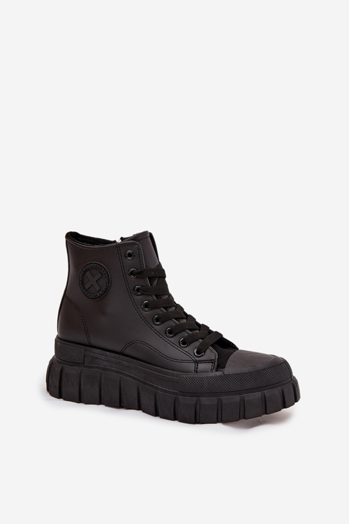 Утеплені Високі Кросівки Для Жінок На Платформі З Блискавкою Чорні Sarira