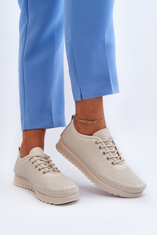 Шкіряні жіночі спортивні кросівки бежеві Lalnai