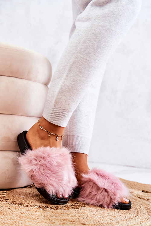 Тапочки з хутром гумові Pollie рожеві