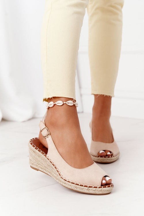 Плетені босоніжки на танкетці бежеві Las Palomas