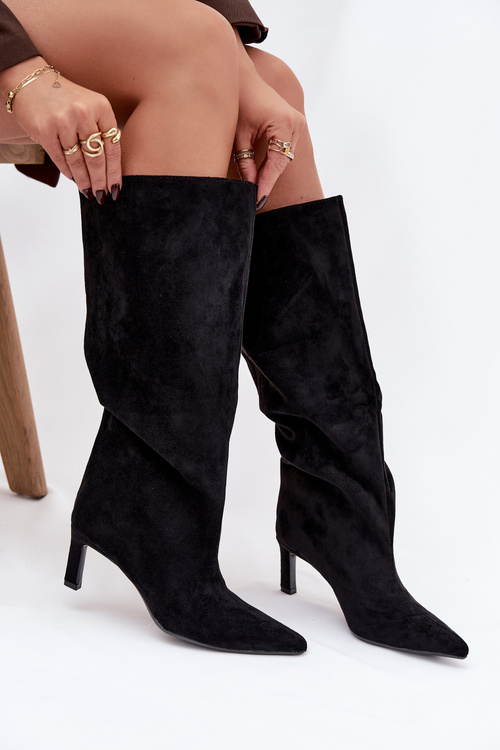 Жіночі чоботи з еко замшу на шпильці чорні Phelin
