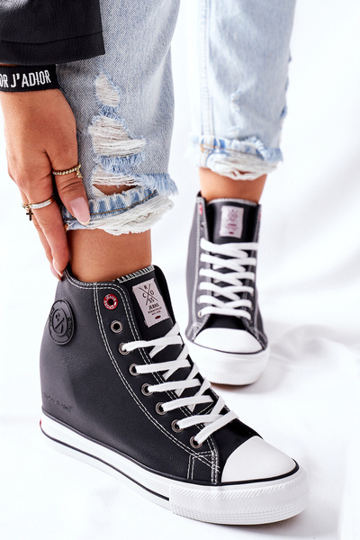 Шкіряні кросівки на танкетці Cross Jeans II2R4025 Чорні