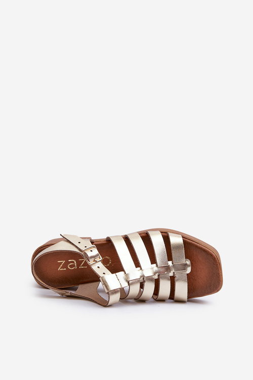 Золоті жіночі шкіряні босоніжки Zazoo 40410