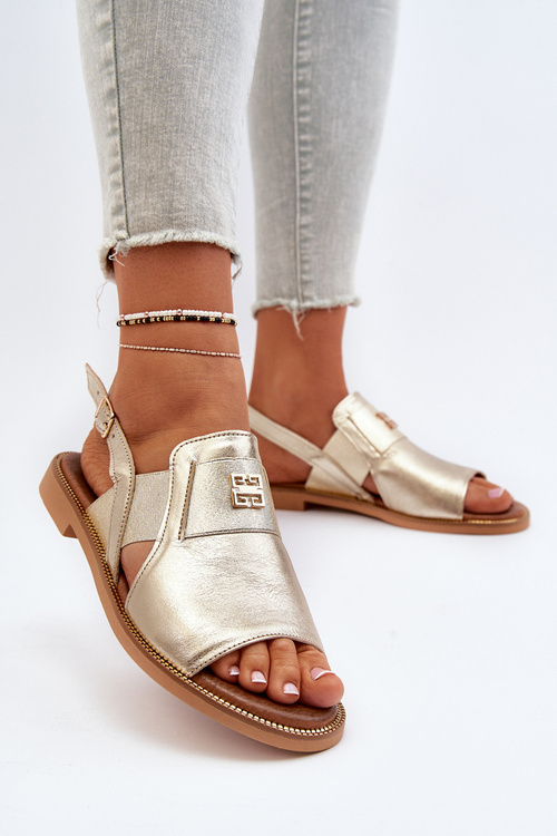 Золоті жіночі шкіряні босоніжки Zazoo 40385