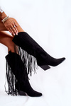Жіночі замшеві ковбойські чоботи з бахромою, чорні Simplo