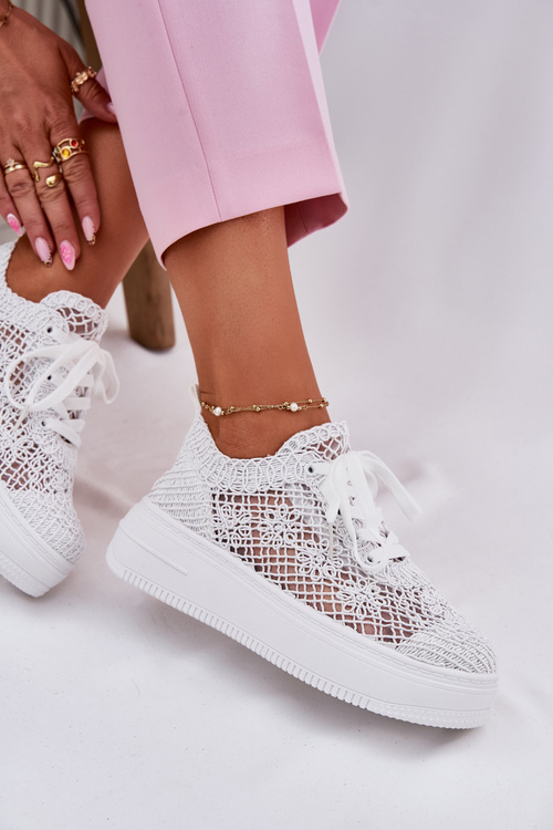 Жіночі Кросівки На Платформі З В'язаної Верхньою Частиною Білі Mirietto