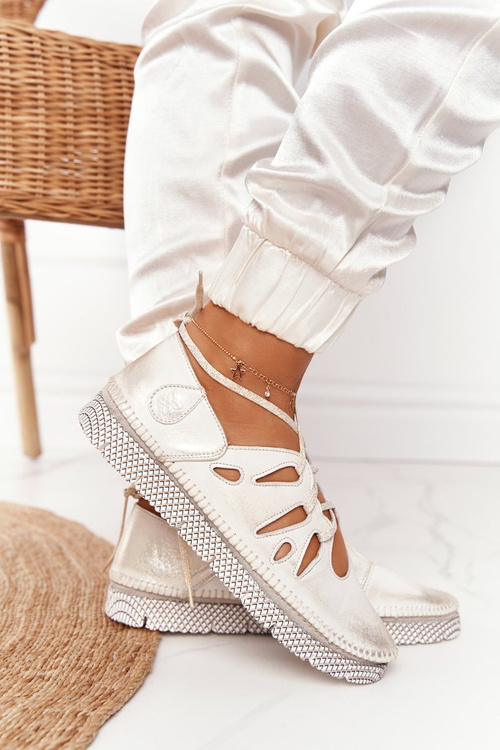 Жіночі шкіряні броги Maciejka 04449-25 Бежево-золотий