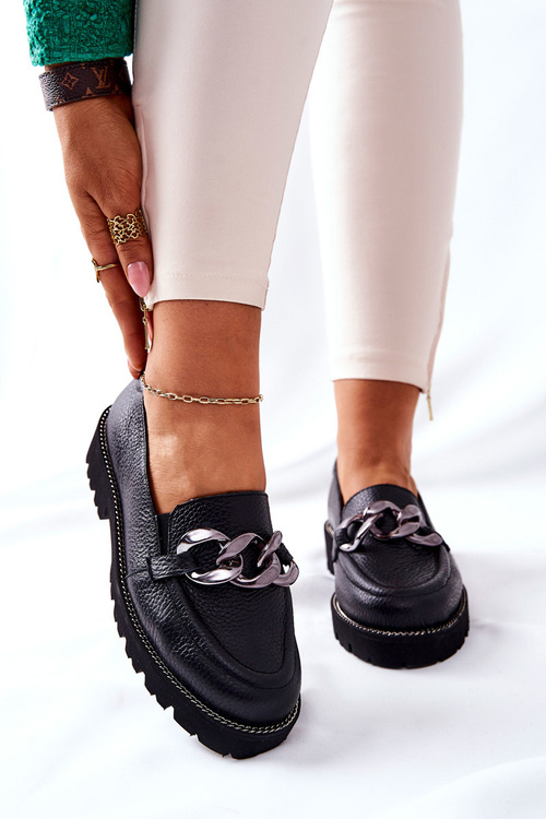 Жіночі броги Лофери шкіряні чорні Sthonto