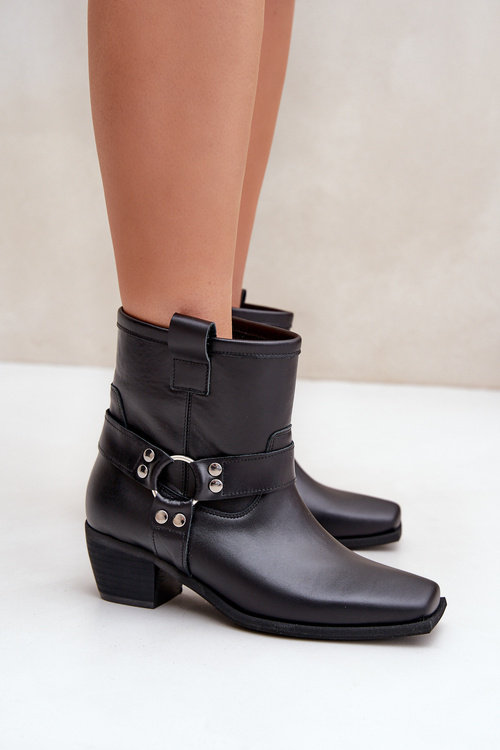 Чоботи З Природної Шкіри На Каблуку Чорні Zazoo 3444/2