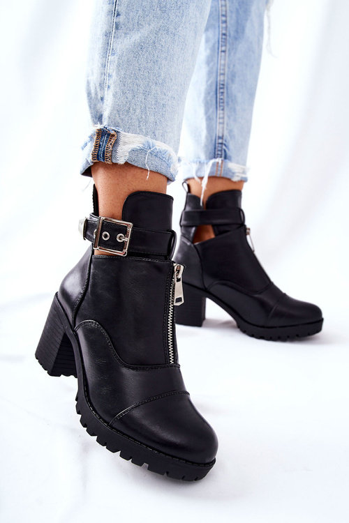 Чоботи на високому каблуці з пряжкою Чорні Clive