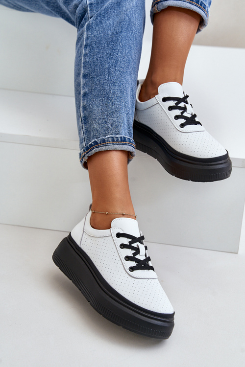 Жіноче спортивне взуття на платформі натуральна шкіра білі 41470 Vinceza