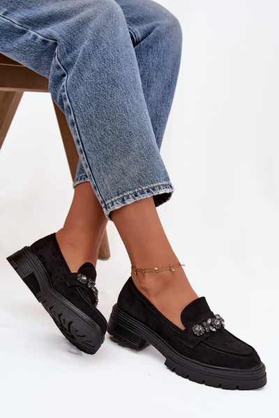 Замшеві Мокасини Для Жінок З Декоративною Брошкою Чорні Valiana