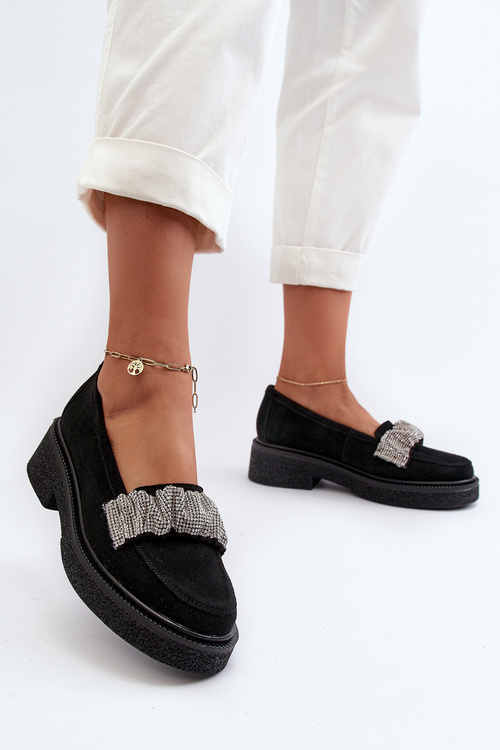 Жіночі замшеві мокасини з декоративним ремінцем Zazoo 3419 чорні