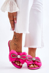 Жіночі тапочки з бантом і стразами кольору фуксії Jolene
