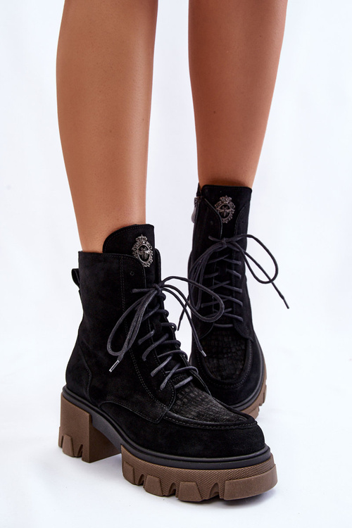 Жіночі замшеві теплі черевики Trapper Black Rehin