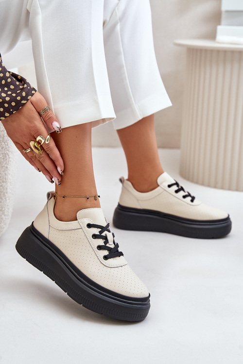 Жіноче спортивне взуття на платформі натуральна шкіра бежеві Vinceza