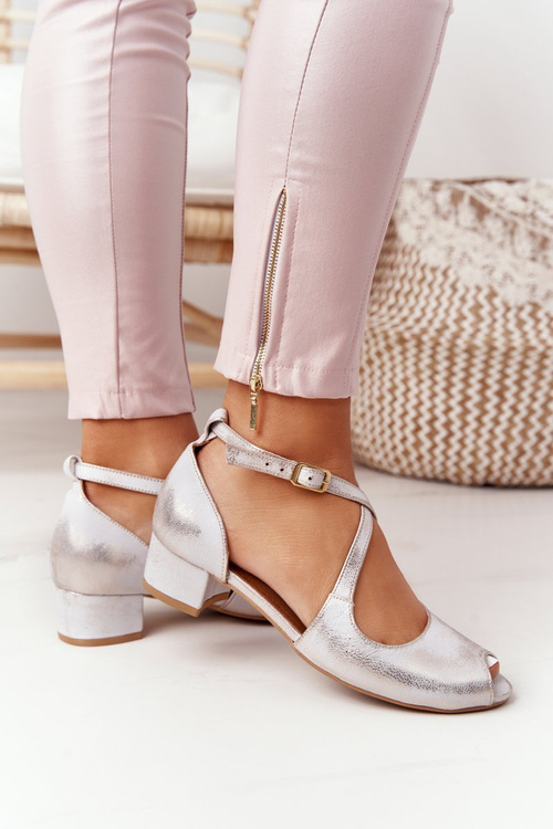 Шкіряні босоніжки на високих підборах Maciejka 04509-45 Бежево-золотий