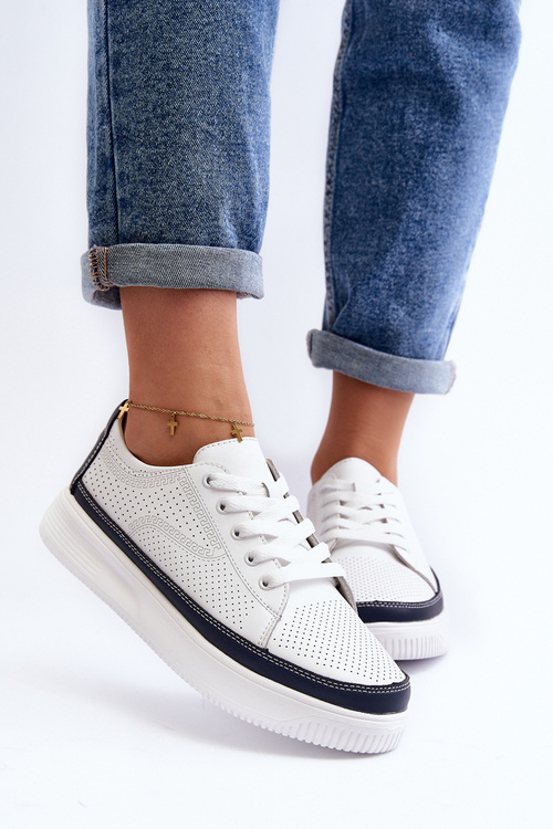 Жіноче шкіряне спортивне взуття Кросівки біло-сині Failla