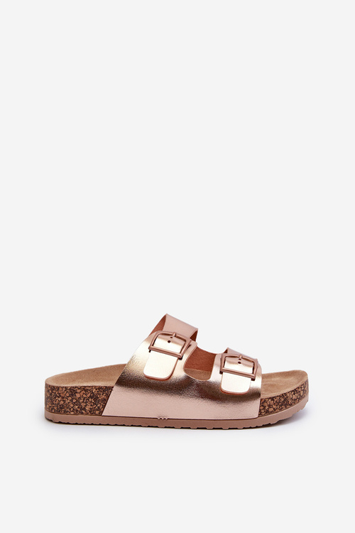 Жіночі коркові босоніжки на платформі з золотистими пряжками