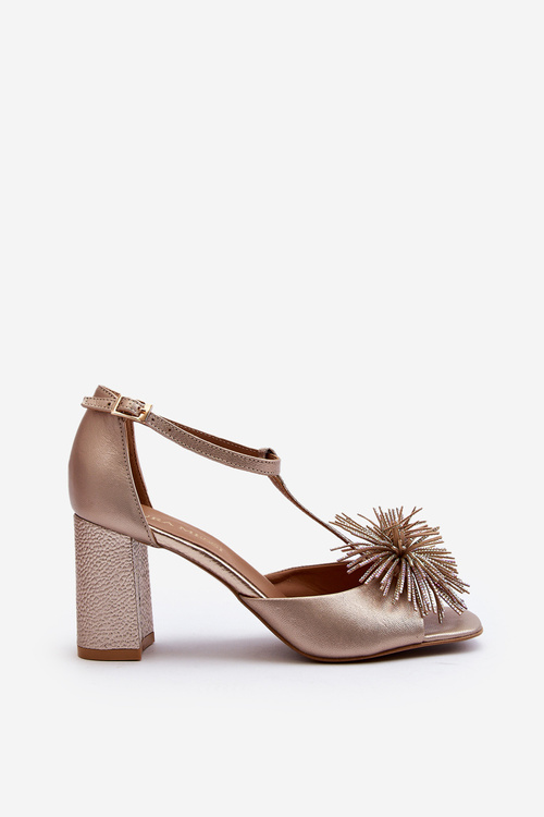 Шкіряні босоніжки з декором на каблуці Laura Messi 2758 Gold