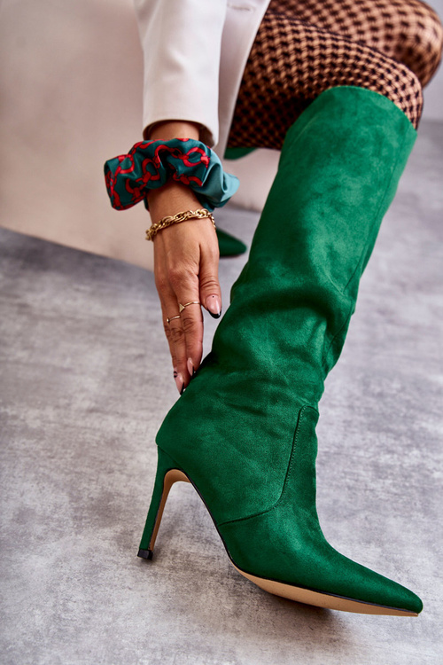Замшеві чоботи на високих підборах Green Carite