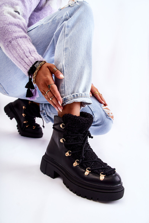 Шкіряні теплі черевики чорні Arisa