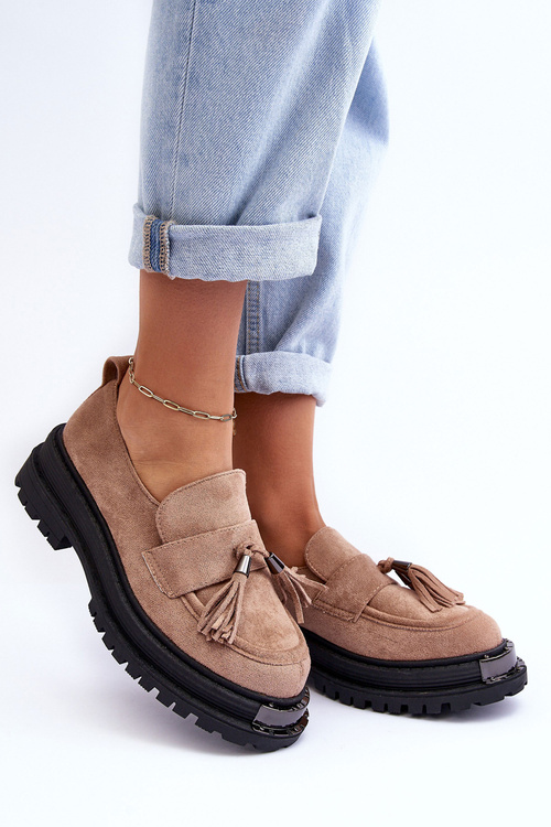 Жіночі замшеві лофери мокасини бежеві Ramvli